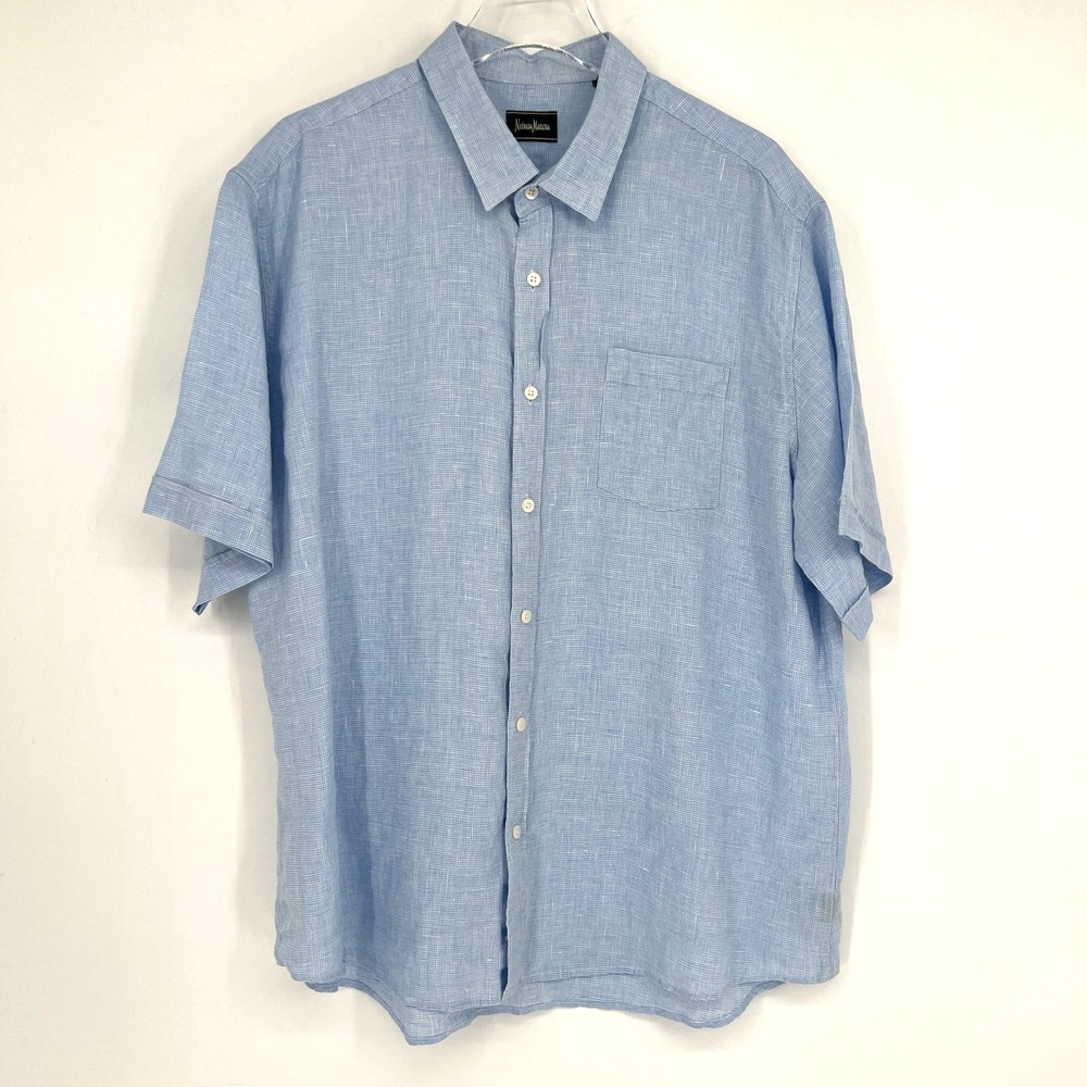 Neiman Marcus Shirt Mens XXL Linen Light Blue‎ Lightweight Breathable Summer